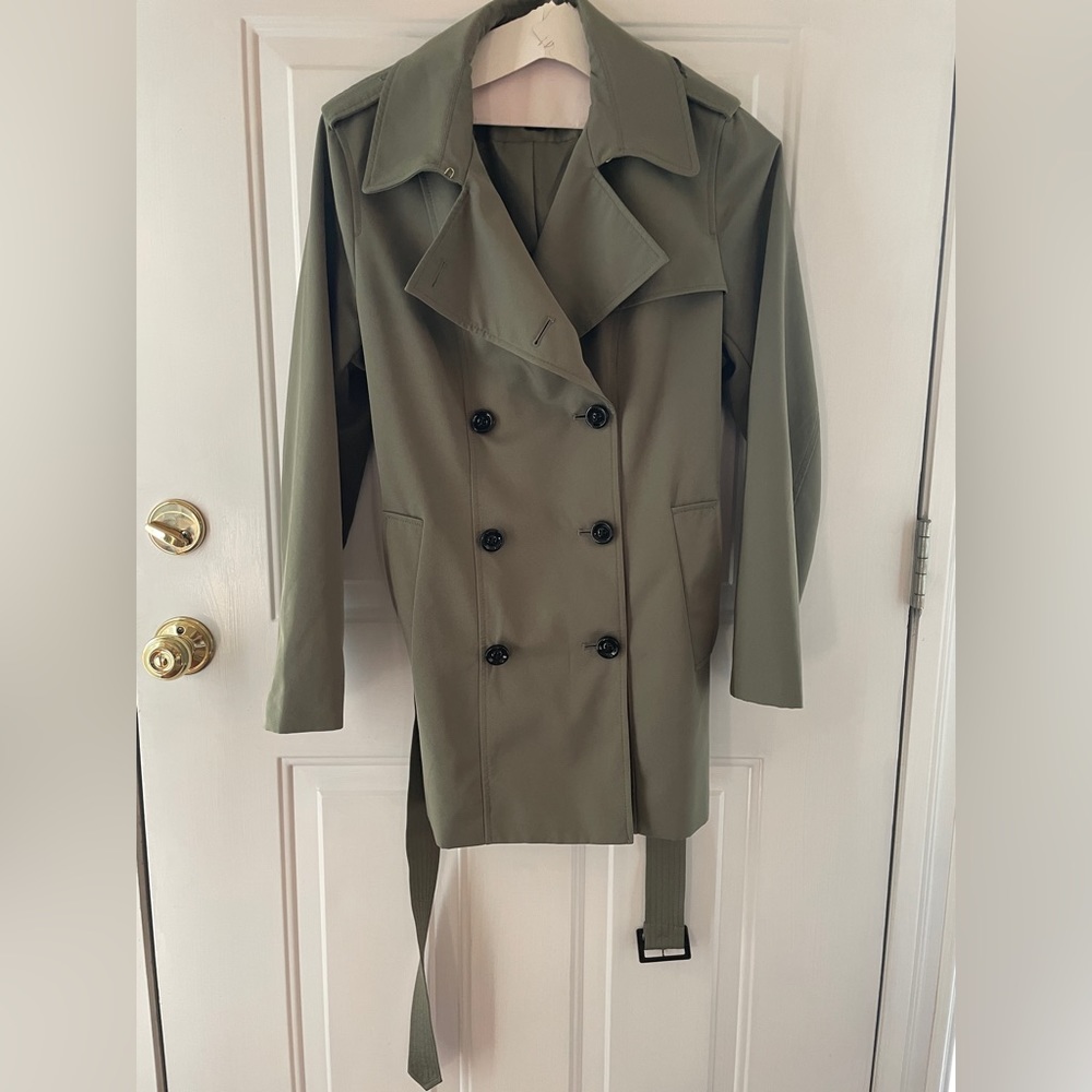 Lands' End Short Trench Coat Womens Size 12 Green, Pristine & Fit for a Queen!